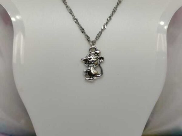 A Simple Bracelet with a Double Sided Cute Mouse / Rat Silver Coloured Pendant on a Sterling Silver Water Wave Chain - Image 3