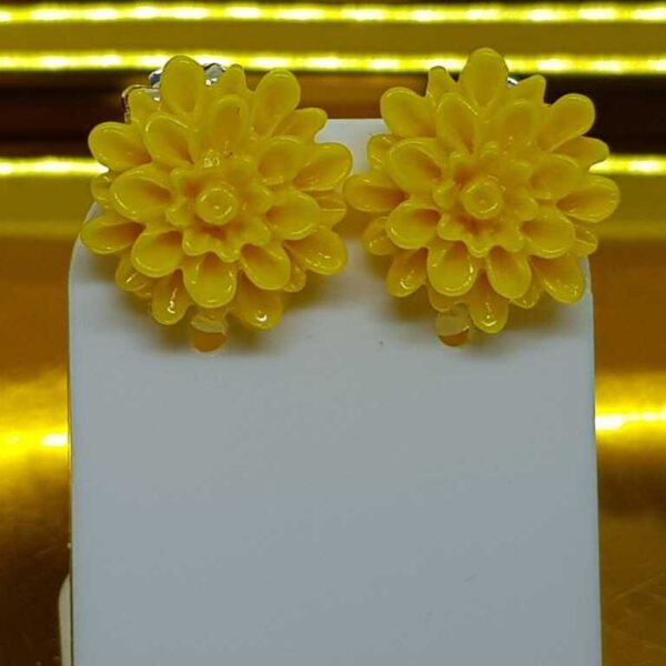 Handmade Yellow Flower Clip on Earrings