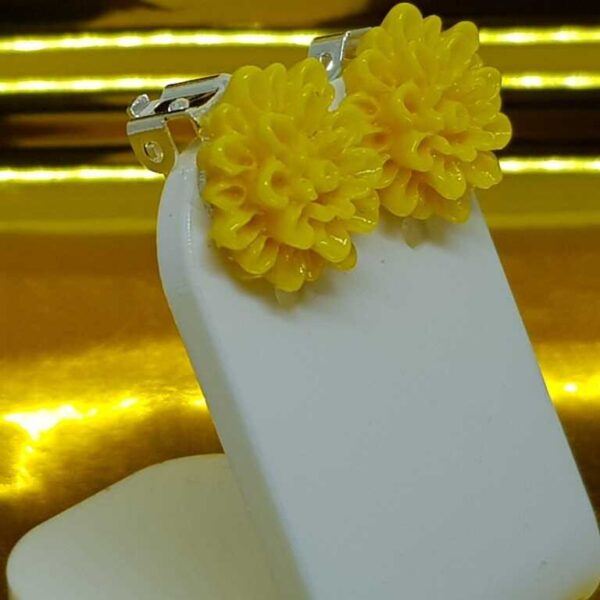 Handmade Yellow Flower Clip on Earrings - Image 2