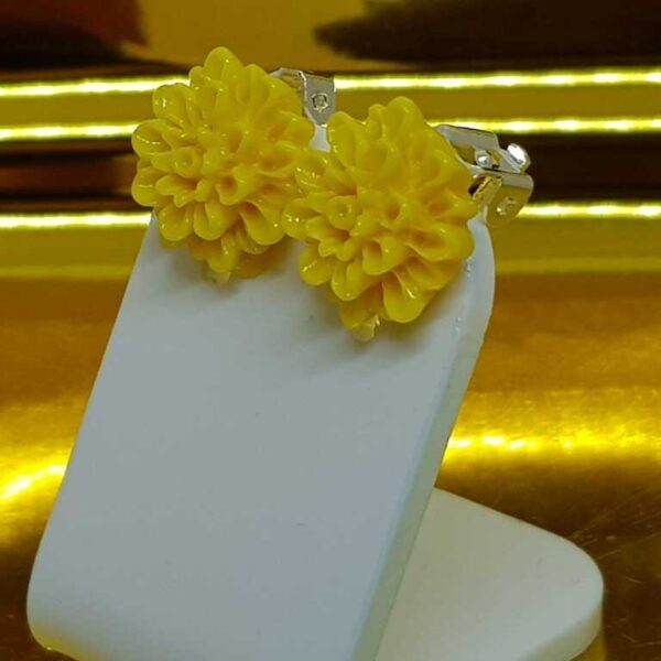 Handmade Yellow Flower Clip on Earrings - Image 3