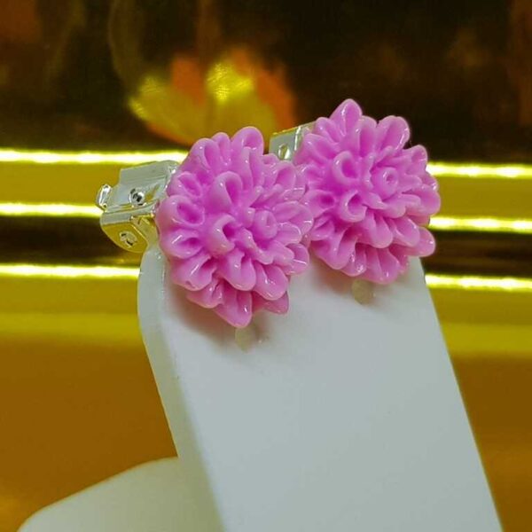 Homemade Pink Flower Clip on Earrings - Image 2