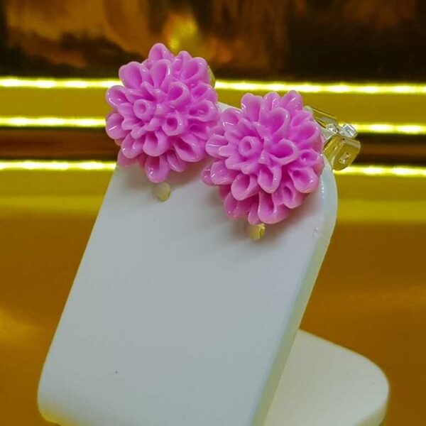 Homemade Pink Flower Clip on Earrings - Image 3