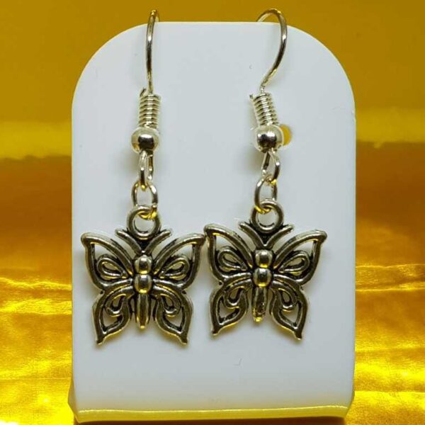 Silver Coloured Hanging Butterfly Earrings on Silver Coloured Posts