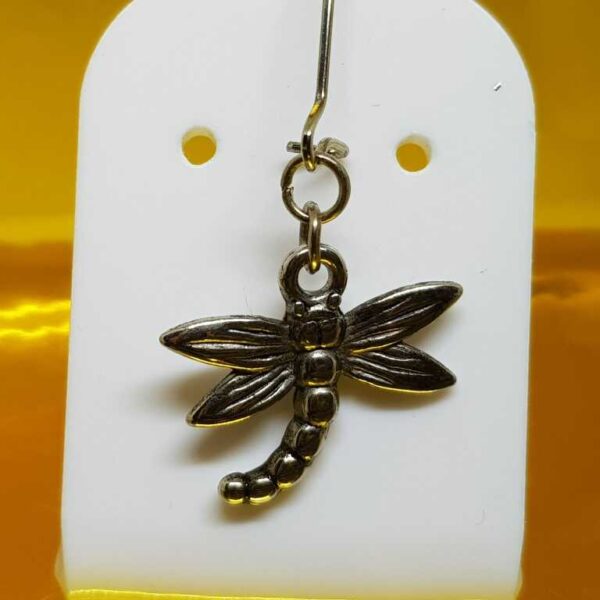 Hanging Earrings with Silver Coloured Dragonfly Pendants - Image 2