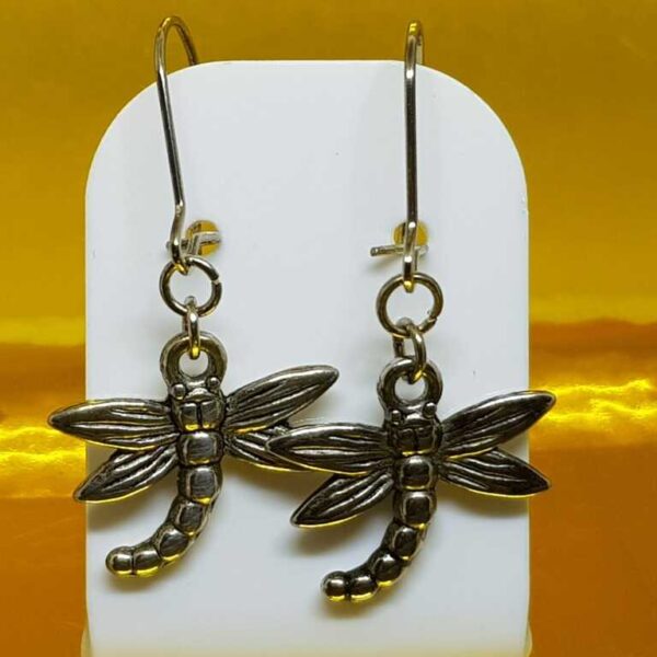 Hanging Earrings with Silver Coloured Dragonfly Pendants