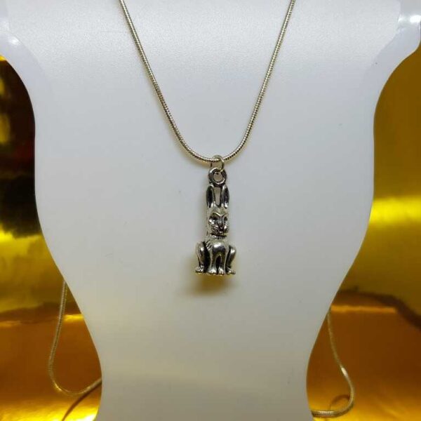 Silver Coloured Three 3d Rabbit Pendant on a Sterling Silver Snake Chain Necklace