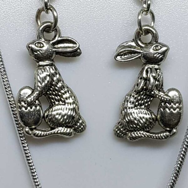 Silver Coloured Double Sided Easter Bunny and Egg Pendant on a Sterling Silver Snake Chain Set - Image 2