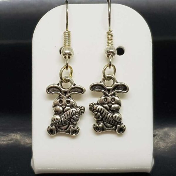 Silver Coloured Double Sided Easter Bunny and Carrot Earrings