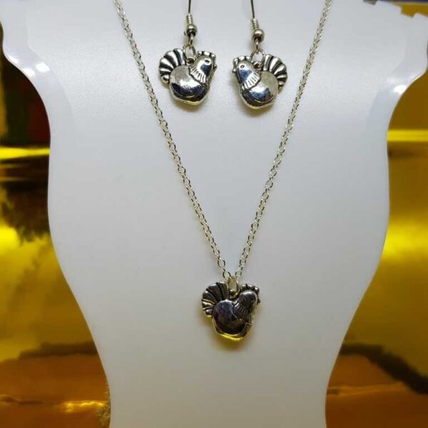 Silver Coloured Easter Chick Necklace and Earring Set