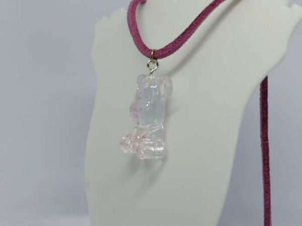 Cute Pink Glitter Jelly Baby Bear Pendant on a Pink Soft Leather Necklace - Image 3