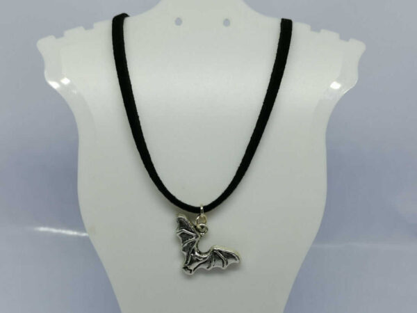 Silver Coloured Bat Pendant on Soft Black Leather / Suede Necklace