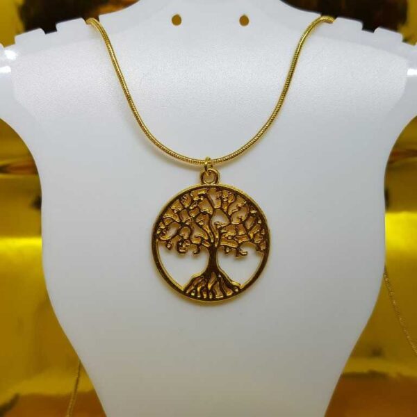 Gold Coloured 18 inch Snake Chain Necklace with Gold Coloured Tree of Life Pendant