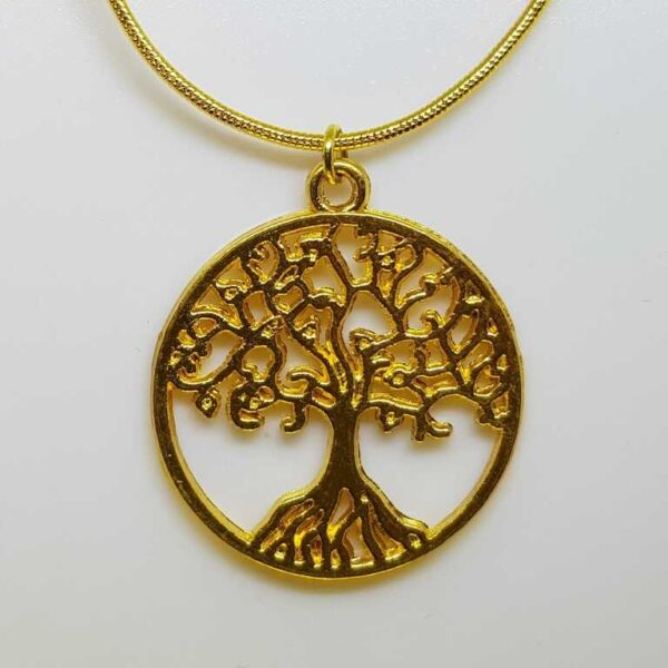 Gold Coloured 18 inch Snake Chain Necklace with Gold Coloured Tree of Life Pendant - Image 2