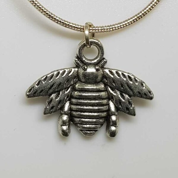 Sterling Silver Snake Chain Necklace with Silver Coloured Bee Pendant - Image 2