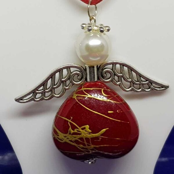 Over Sized Wine Red Soft Leather - Suede Necklace with Large Red Guardian Angel - Image 3