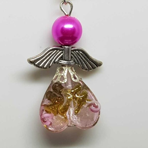 Sterling Silver O Link Necklace with Pink Guardian Angel - Image 2