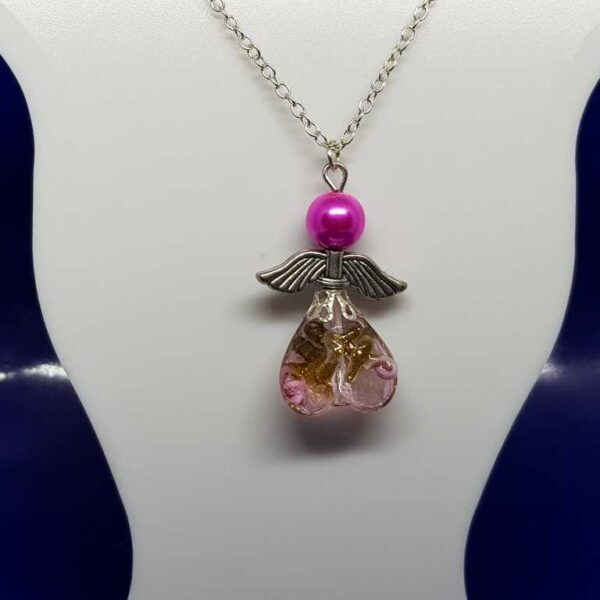 Sterling Silver O Link Necklace with Pink Guardian Angel