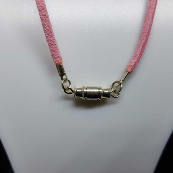 Baby Pink Soft Leather - Suede Necklace with Pink and White Guardian Angel - Image 3