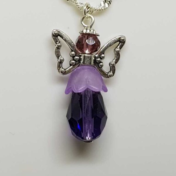 Sterling Silver Double Water Wave Necklace with Purple Crystal Type Angel Pendant - Image 2