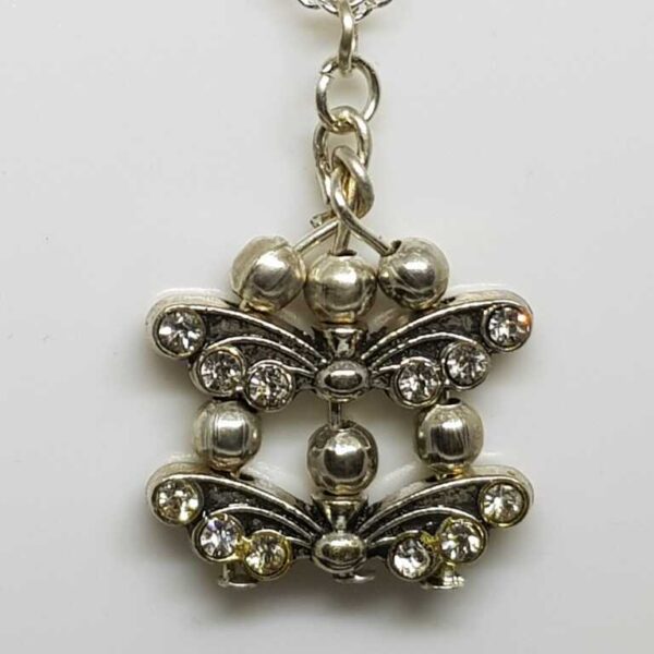 Sterling Silver Necklace with Double Silver Coloured Butterfly Pendant with Clear Sparkly Rhinestones - Image 2