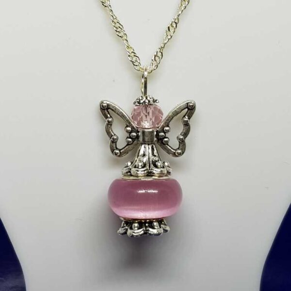 Sterling Silver O link Necklace with Purple Angel Pendant - Image 2