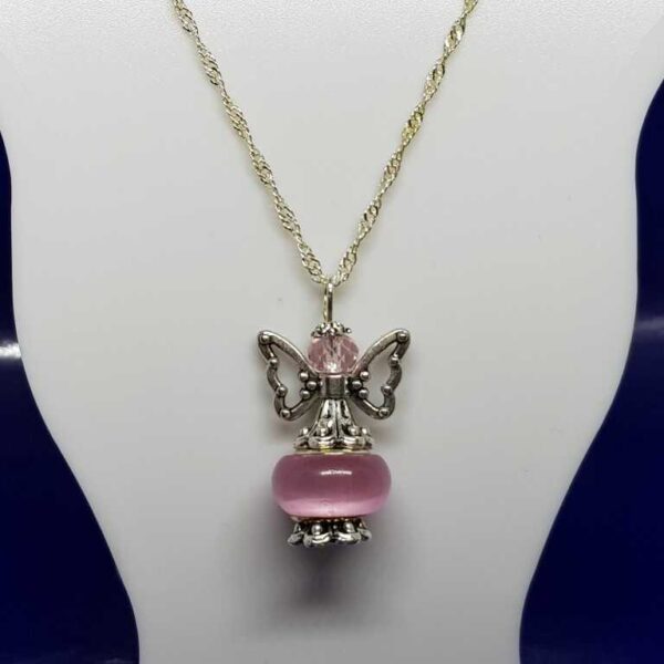 Sterling Silver O link Necklace with Purple Angel Pendant