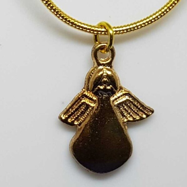 Gold Coloured Snake Chain Necklace with Gold Coloured Engraved Angel Pendant - Image 2