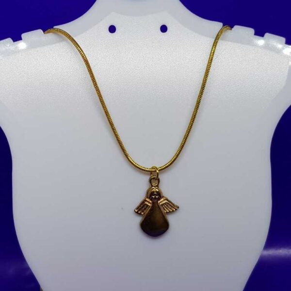 Gold Coloured Snake Chain Necklace with Gold Coloured Engraved Angel Pendant