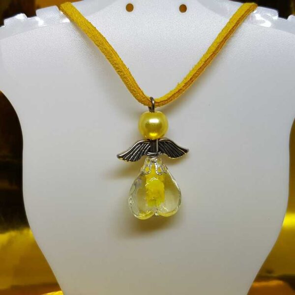 Soft Duck Yellow Suede Necklace with Clear and Yellow Guardian Angel Pendant