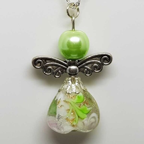 Sterling Silver Water Wave Necklace with Apple Green Guardian Angel - Image 2