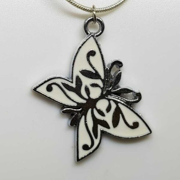 Silver Coloured and White Butterfly Pendant on an 18 inch Sterling Silver Necklace - Image 2