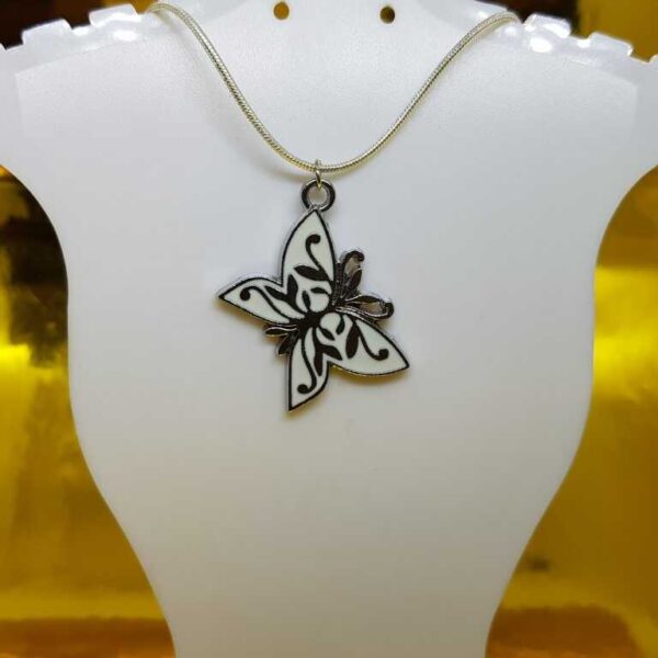 Silver Coloured and White Butterfly Pendant on an 18 inch Sterling Silver Necklace