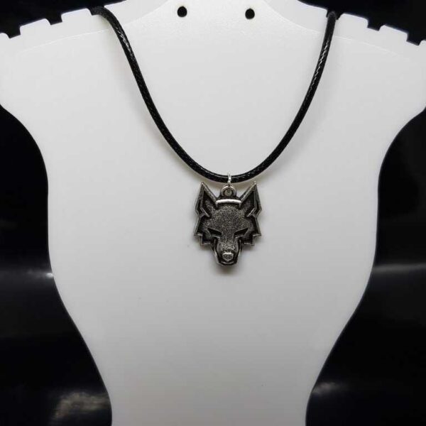 Black Leather Extendable Necklace with Silver Coloured Wolf Pendant