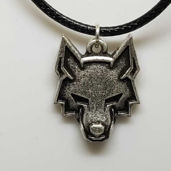 Black Leather Extendable Necklace with Silver Coloured Wolf Pendant - Image 2