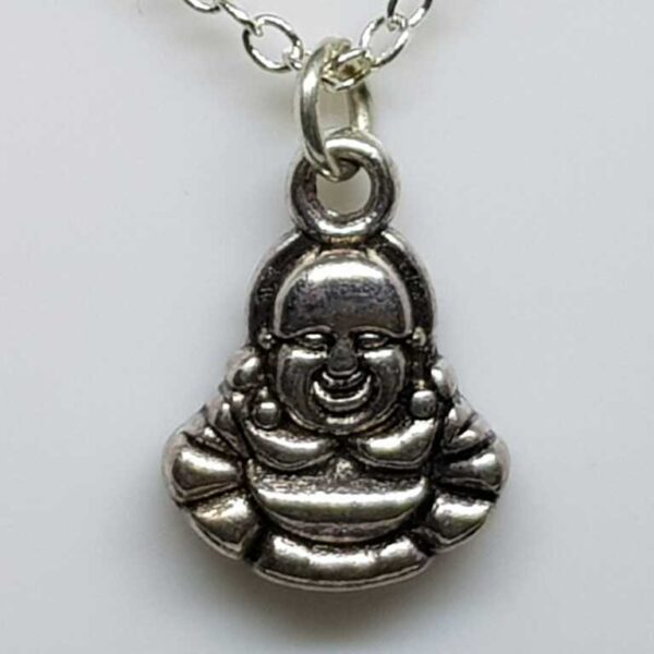 Sterling Silver O link Necklace with Silver Coloured Buddha Pendant - Image 2