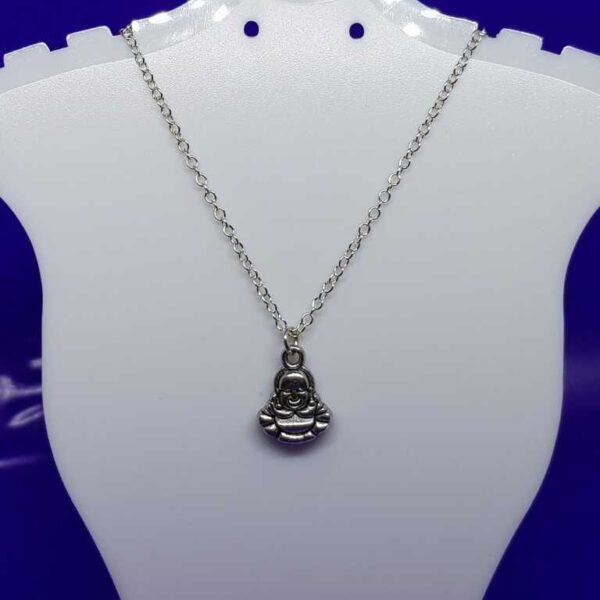 Silver Coloured Buddha Pendant on a Sterling Silver O Link Necklace