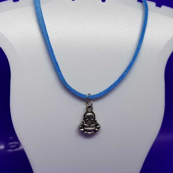 Baby Blue Soft Suede Necklace with Silver Coloured Buddha Pendant