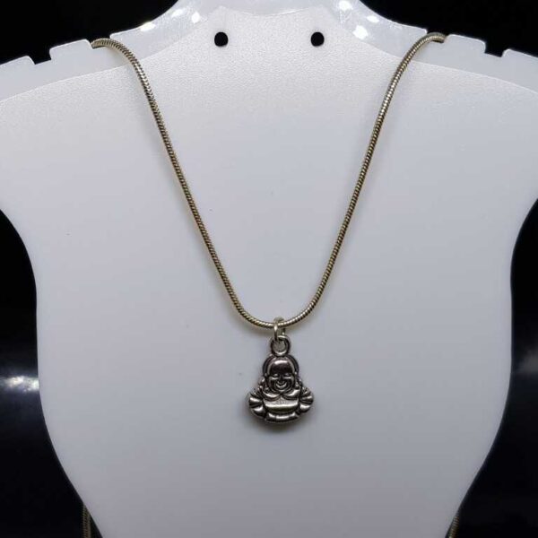 Sterling Silver Snake Chain Necklace with Silver Coloured Buddha Pendant