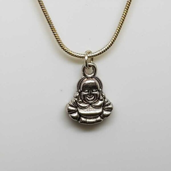 Sterling Silver Snake Chain Necklace with Silver Coloured Buddha Pendant - Image 2