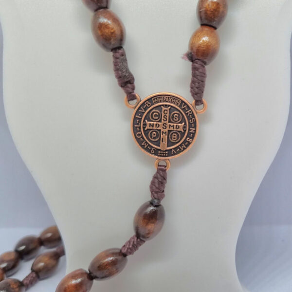 Dark Brown Wooden Beaded Rosary Prayer Bead Necklace - Image 6