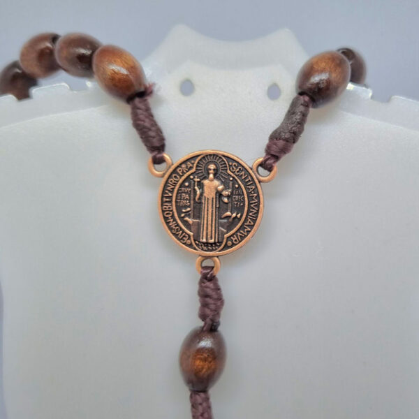 Dark Brown Wooden Beaded Rosary Prayer Bead Necklace - Image 3