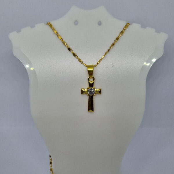 Gold Coloured Necklace and Cross with Clear Rhinestone