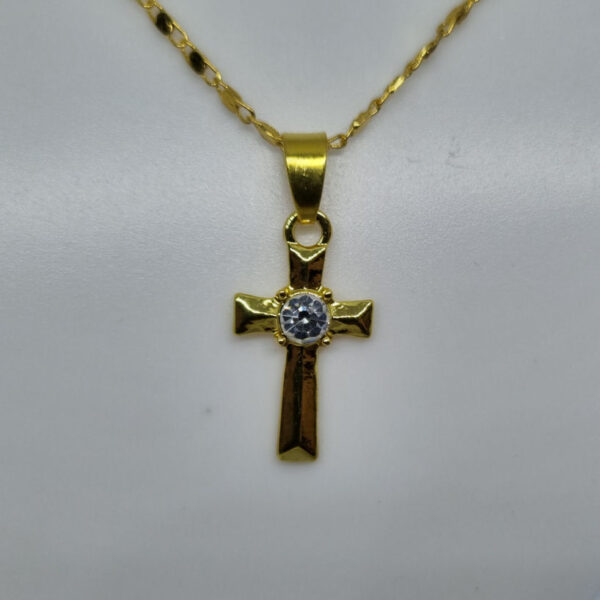 Gold Coloured Necklace and Cross with Clear Rhinestone - Image 2