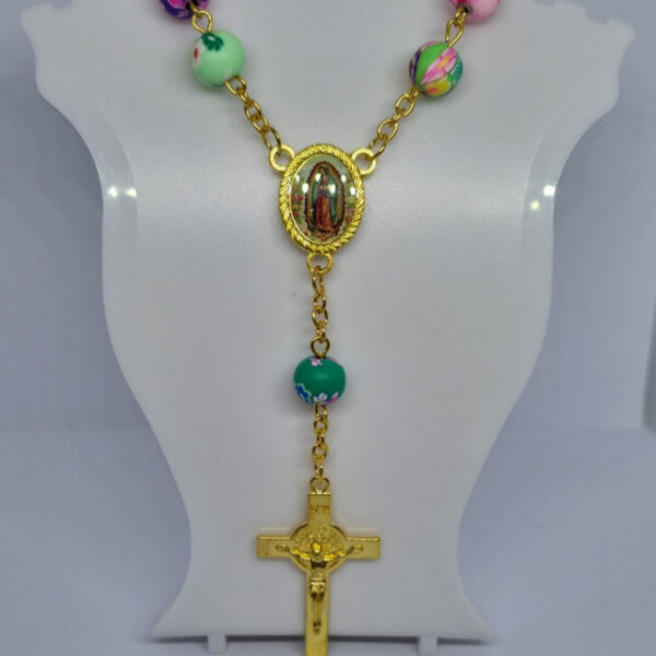 Colourful Beaded Hand Bracelet Rosary Beads with Gold Coloured Crucifix - Image 2