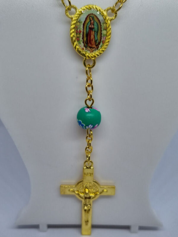 Colourful Beaded Hand Bracelet Rosary Beads with Gold Coloured Crucifix - Image 3