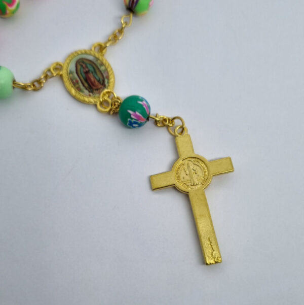 Colourful Beaded Hand Bracelet Rosary Beads with Gold Coloured Crucifix - Image 4