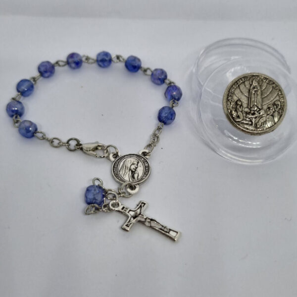 Dark Blue Glass Beaded Rosary Prayer Bracelet with Crucifix - Image 4