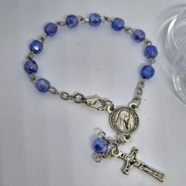 Dark Blue Glass Beaded Rosary Prayer Bracelet with Crucifix - Image 3