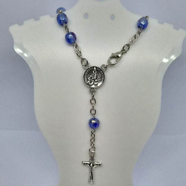 Dark Blue Glass Beaded Rosary Prayer Bracelet with Crucifix - Image 2