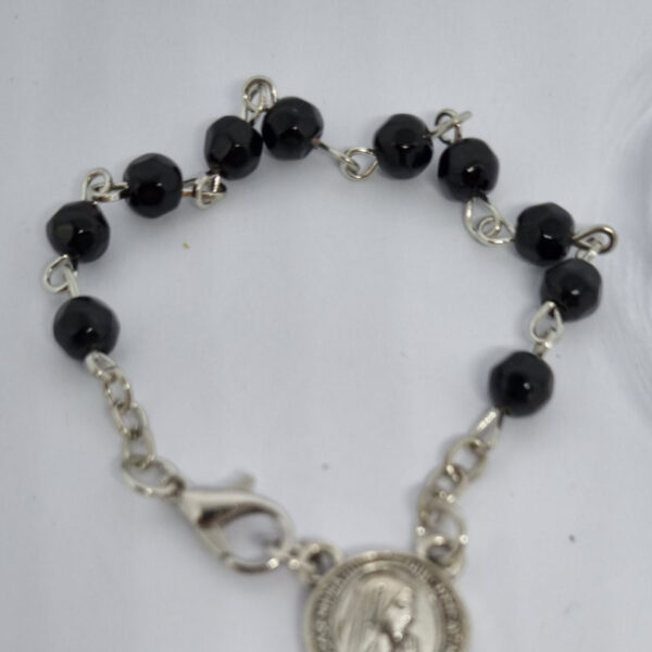 Black Glass Beaded Rosary Prayer Bracelet with Crucifix - Image 4